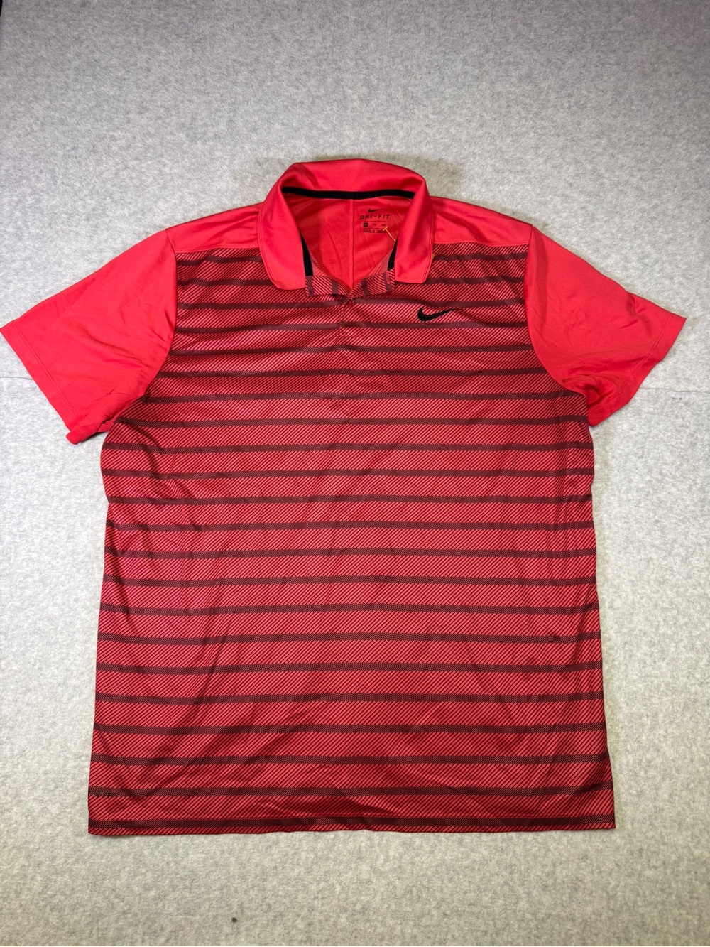 Nike Men’s Red and Black Striped Dri-FIT Polo